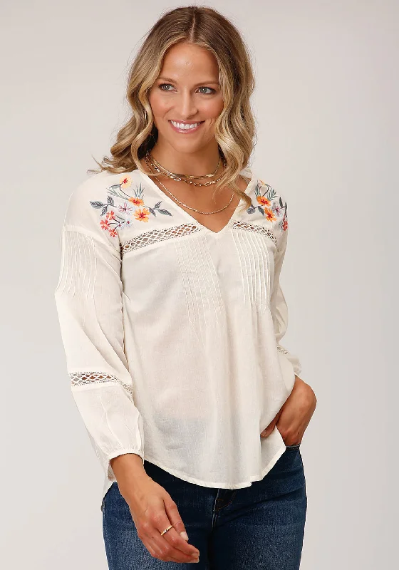 Final Markdown Roper Womens Peasant Voile Cream 100% Cotton 3/4 Sleeve S/S Blouse