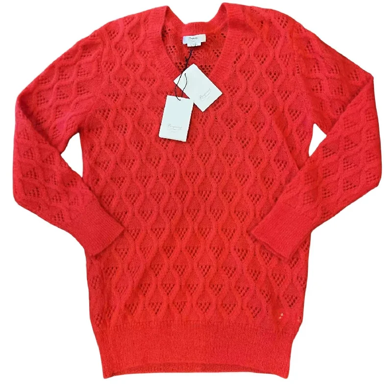 Limited Time Discount Women's Pointelle Mohair Pullover Knit Sweater In Red