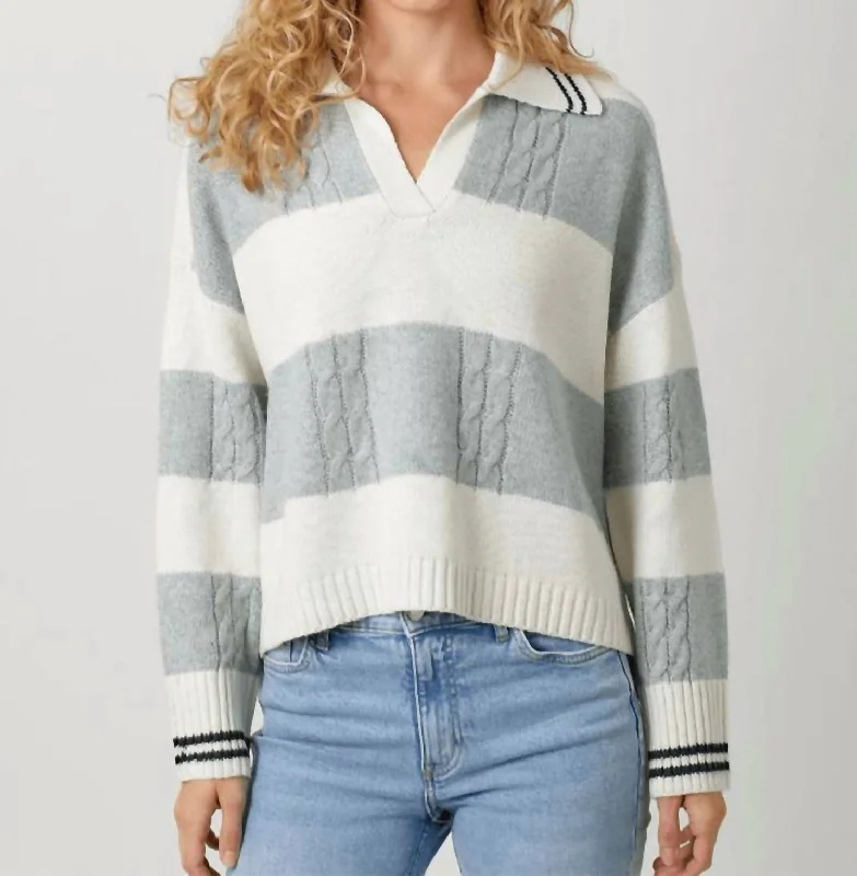 Reduced Prices V Neck Stripe Sweater In Ivory/grey