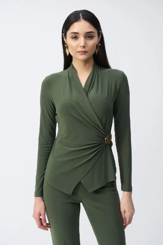 Bargain Bin Joseph Ribkoff Wrap Front V-Neck Long Sleeve Top 243152