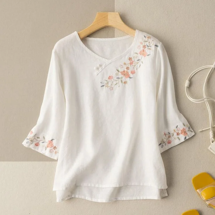 Year-End Sale Trendy White long top-tunics with embroidery work for women