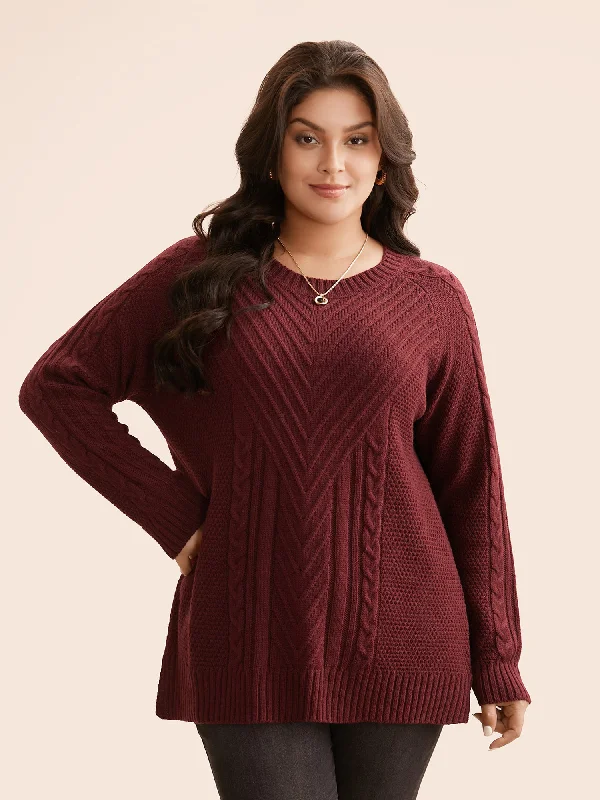 Don't Miss Texture Cable Knit Raglan Sleeve Pullover