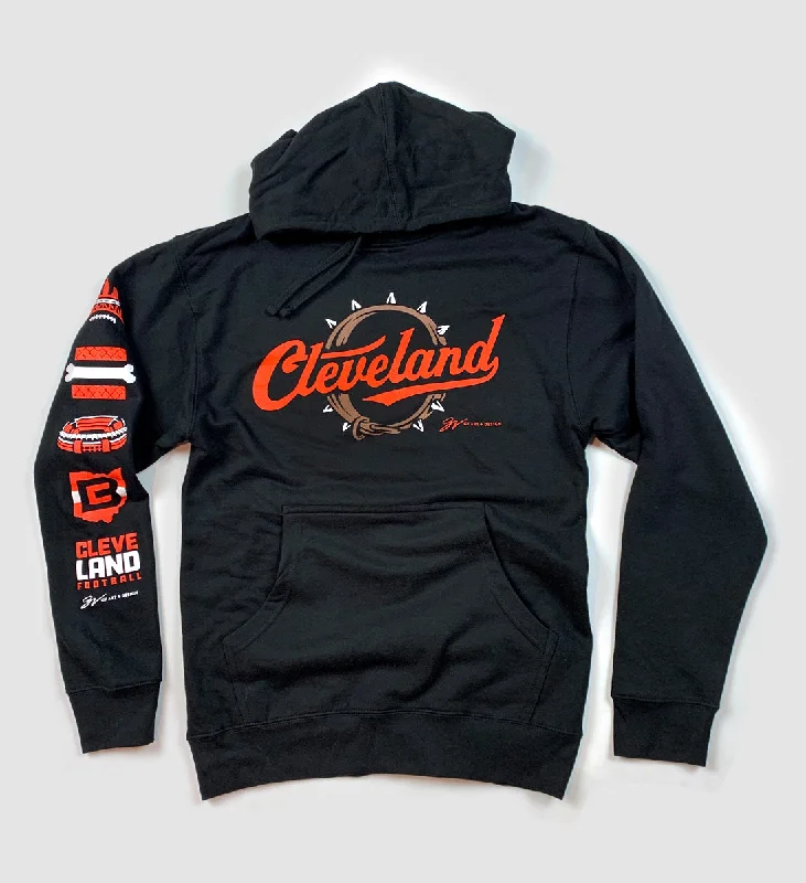 Special Savings Cleveland Football Script Collar Hooded Sweatshirt