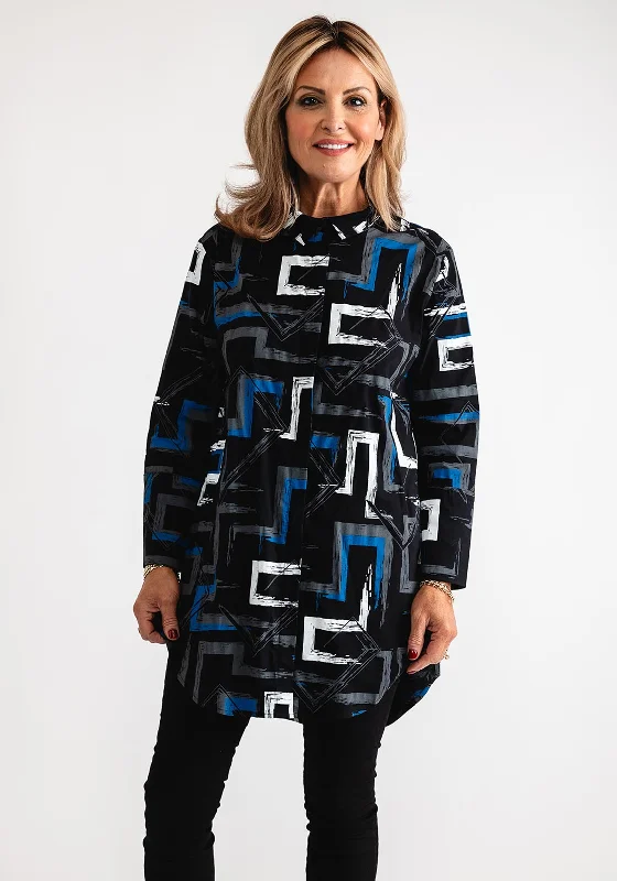 Flash Deal Ever Sassy Geometric Print Longline Shirt, Black