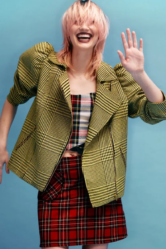 New Deals Valentine Moto Jacket | Yellow Plaid
