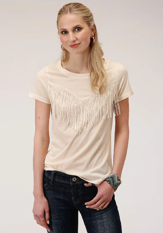 Weekend Discounts to Love Roper Womens Ivory Poly/Rayon Western Fringe S/S T-Shirt