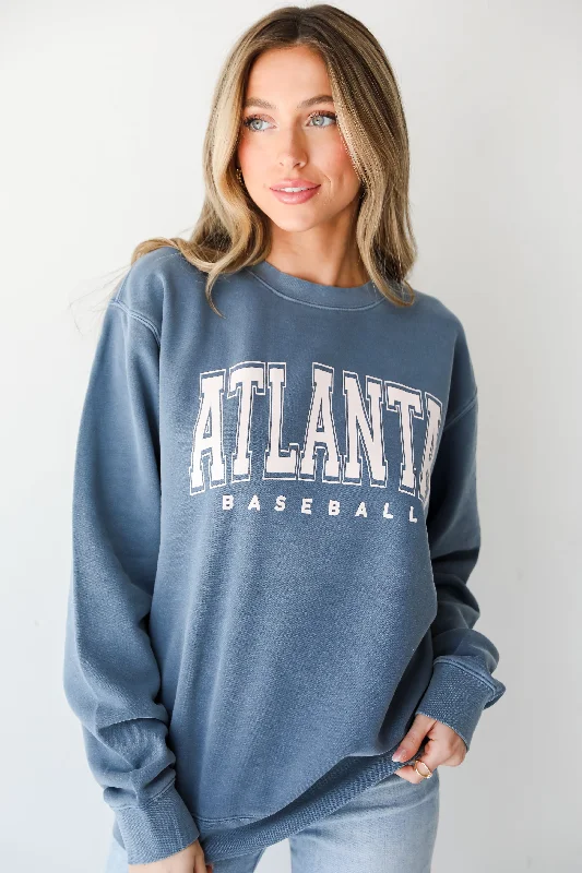 Weekend Specials to Enjoy Denim Atlanta Baseball Block Letter Sweatshirt