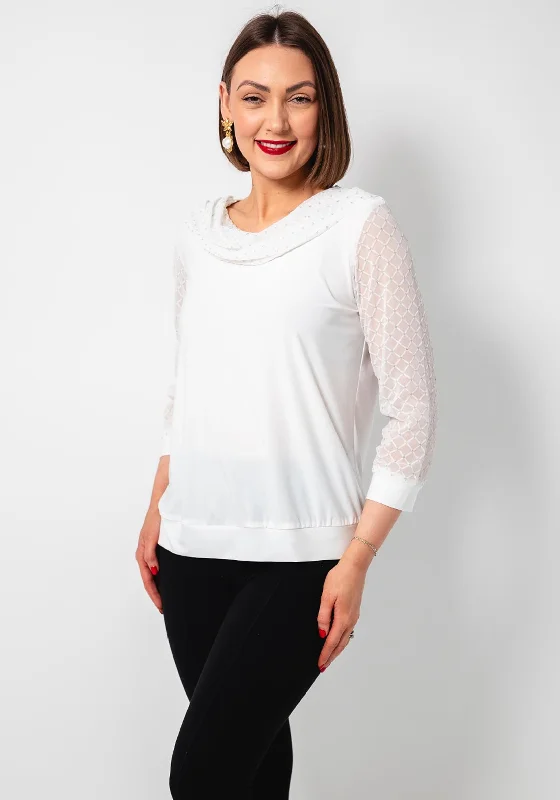 Weekend Deals That Spark Leon Collection Mesh Sparkle Cowl Neck Top, White