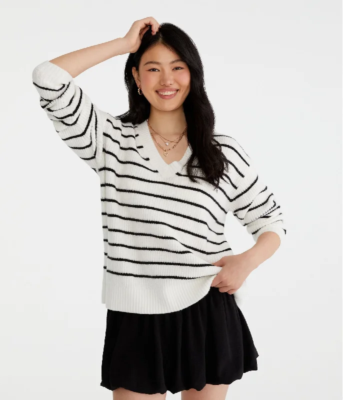 Crazy Savings Aeropostale Striped Shaker Knit V-Neck Sweater