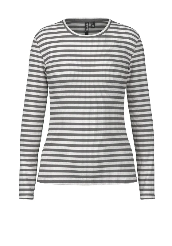 Special Buy Pieces Ruka Striped Ribbed T-Shirt, Grey