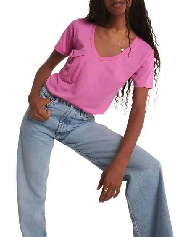 Hurry In Z Supply V Neck Pocket Tee Heartbreaker Pink