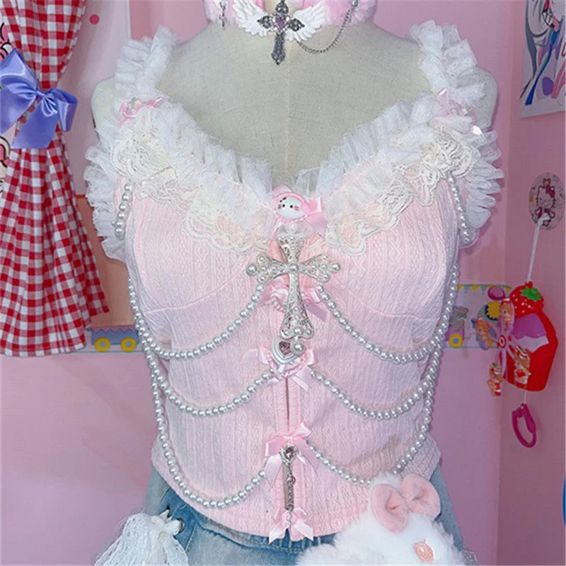 Weekend Bargains to Love Y2k Lace Top PA10004