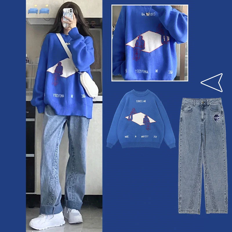 Take Advantage Blue sweater + jeans two-piece set  PL52538