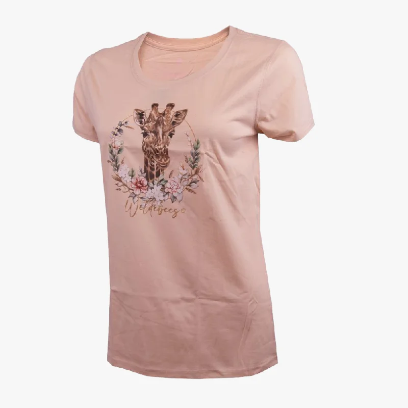 Savings Bonanza Wildebees Womens Giraffe Wreath Short Sleeve Tee Parchment