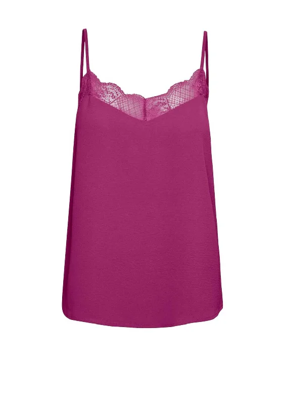 Weekend Deal Pieces Tiffany Lace Trim Cami Top, Fuchsia