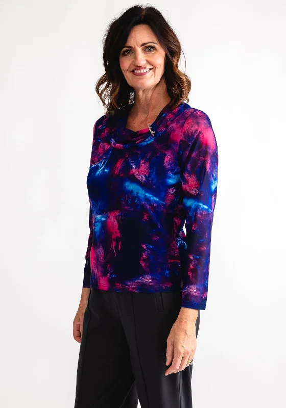 Lowest Price Via Veneto Cowl Neck Mesh Top, Purple Multi