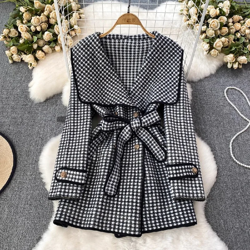 fashionable woolen coat design houndstooth coat      S3896