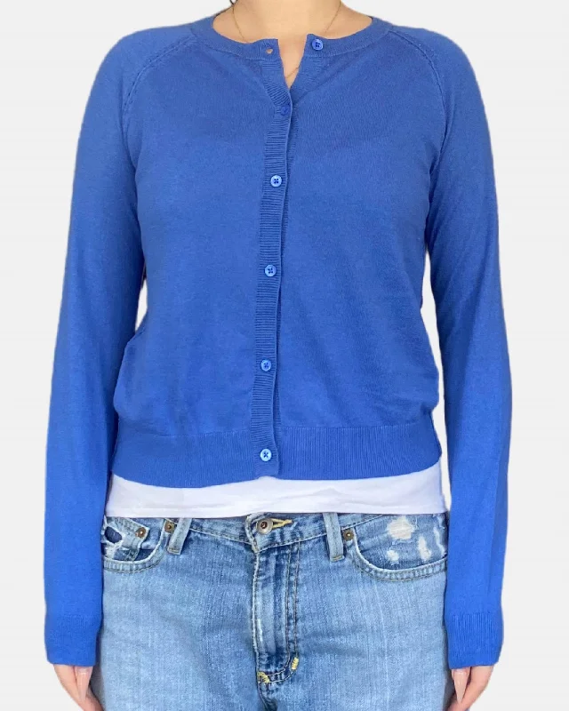 Deep Discounts Molene Knit Button Front Cardigan In Blue