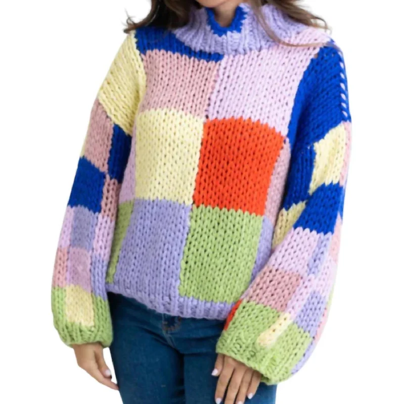 Weekend Savings Sensation Colorblock Crochet Mock Sweater In Multi Color