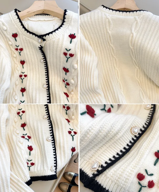 Weekend Savings Bonanza embroidered round neck knitted cardigan for women long-sleeved sweater jacket S4828 Weekend Savings Bonanza embroidered round neck knitted cardigan for women long-sleeved sweater jacket S4828