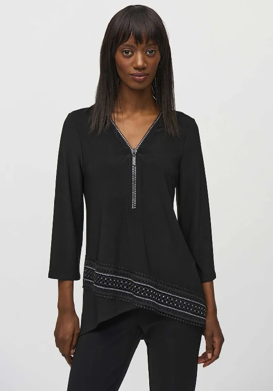 Value Deals Joseph Ribkoff Zip Neck Asymmetric Top, Black