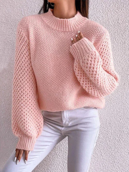 Bargain Prices TastyHottie - Openwork Mock Neck Long Sleeve Sweater
