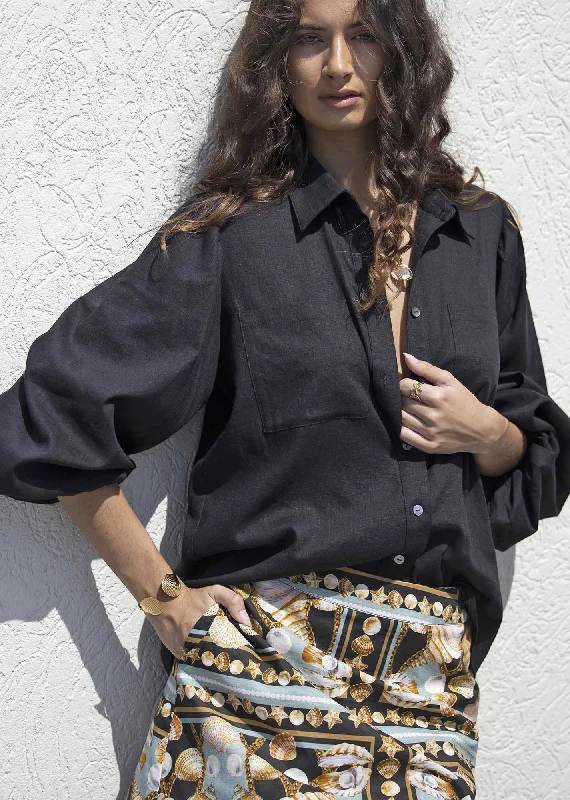 Quick Deals Sydney Black Linen Blouse