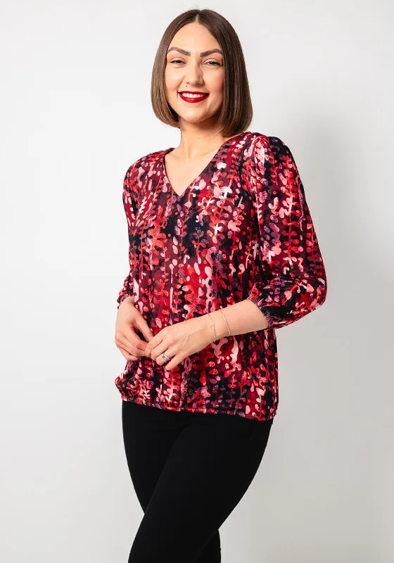 Stock Up and Save Leon Collection Abstract Print V Neck Top, Red