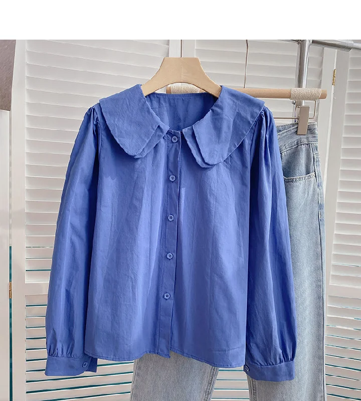 Limited Supply Baby collar solid color long sleeve shirt looks thin and versatile top  6372