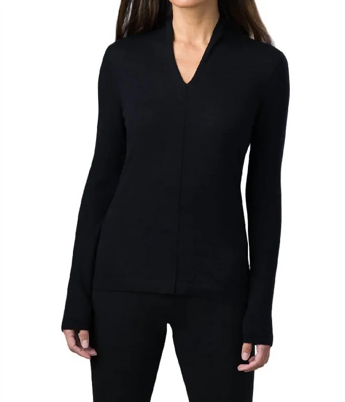 Value Pack Worsted Gathered V Neck Sweater In Black