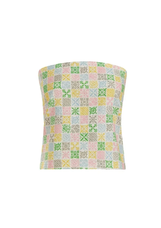 Weekend Savings Fiesta Strapless Top in Tofu Checkerboard