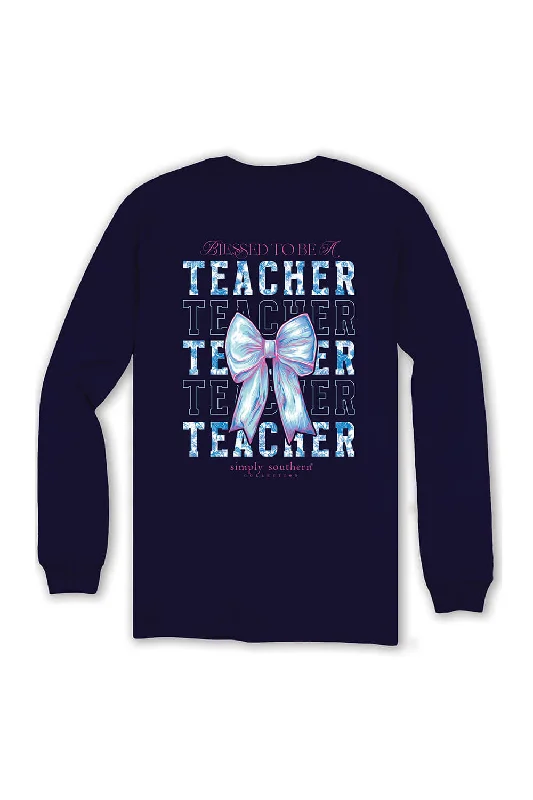 Final Clearance Simply Southern Plus Size Long Sleeve Blessed Teacher T-Shirt for Women in Eclipse | EXT-LS-TEACHER-ECLIPSE Final Clearance Simply Southern Plus Size Long Sleeve Blessed Teacher T-Shirt for Women in Eclipse | EXT-LS-TEACHER-ECLIPSE