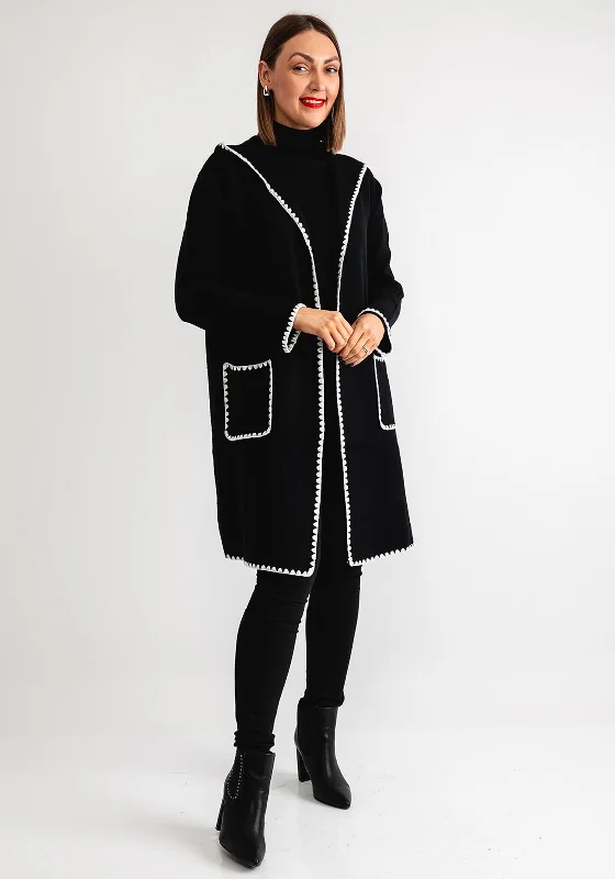 Stock Up Serafina Collection Scallop Trim Knit Cardigan, Black
