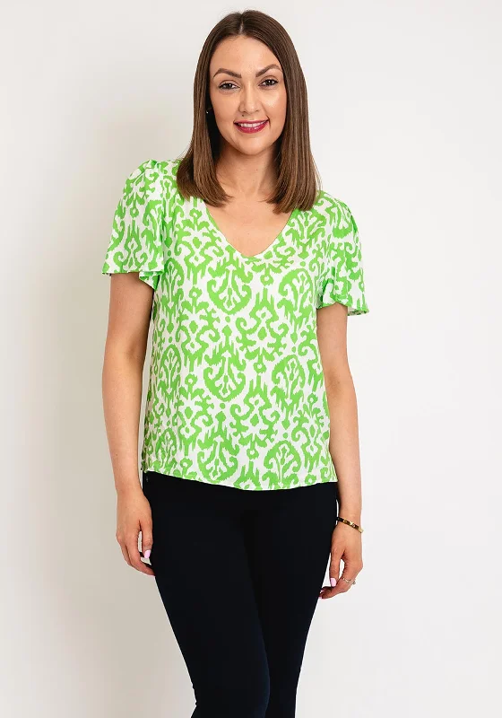 Big Discounts Vero Moda Easy Joy V-Neck Print Blouse, Classic Green