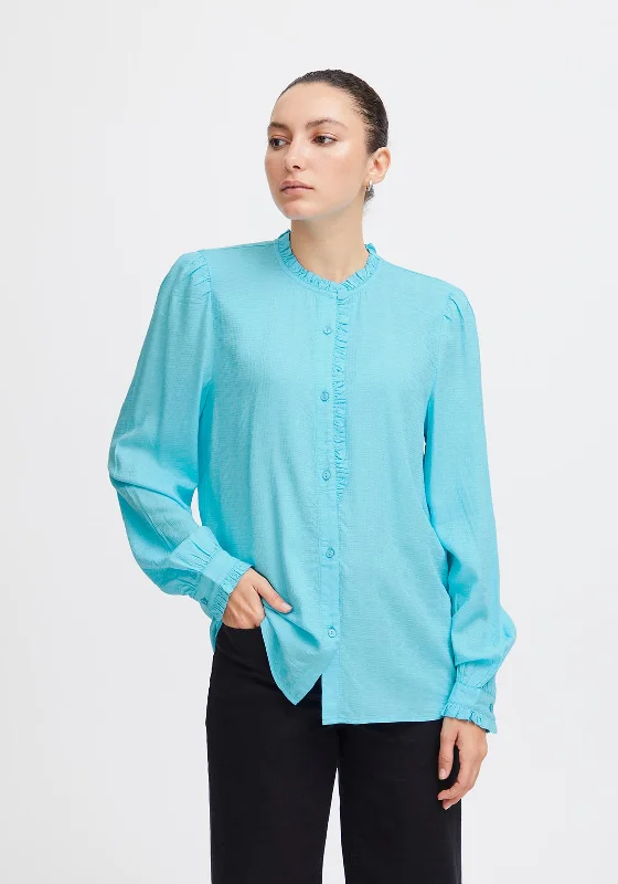 Weekend Bargains Just for You Ichi Gemano Frill Trim Blouse, Blue Grotto