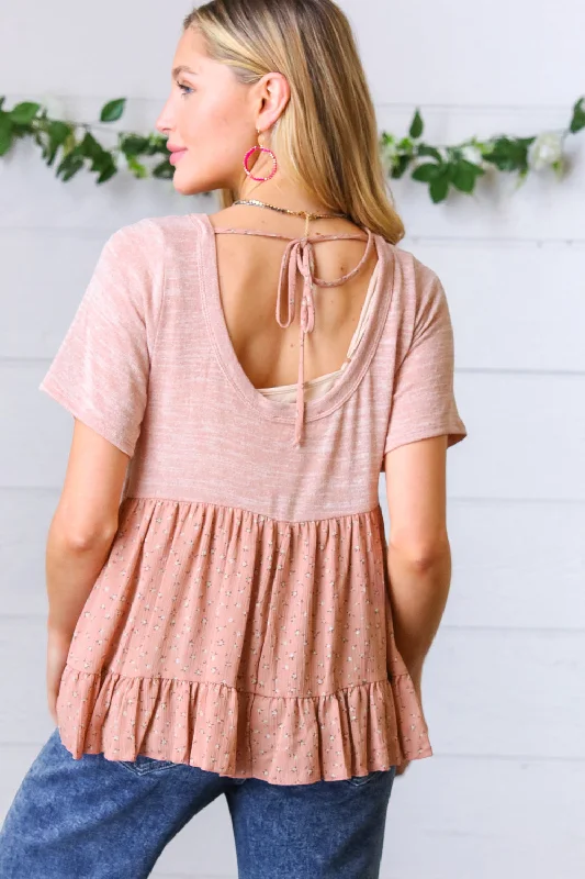 Price Cut Mauve Tie Back Crinkle Floral Top