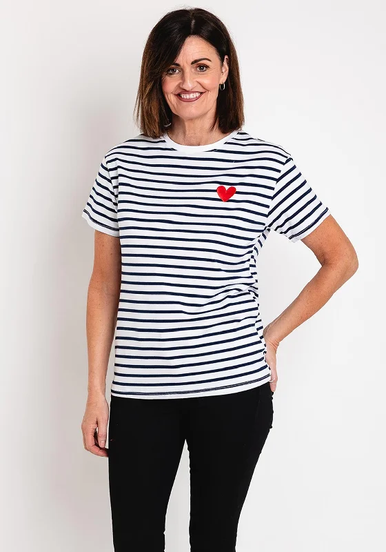 While Supplies Last Serafina Collection Striped Heart Motif T-Shirt, White