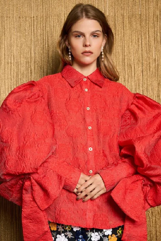 Steals and Deals Barbara Jacquard Bow Blouse | Poppy Red