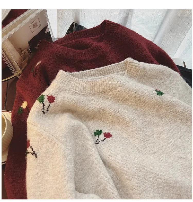 Flash Deals Retro embroidered flower round neck sweater for women long-sleeved sweater S4805 Flash Deals Retro embroidered flower round neck sweater for women long-sleeved sweater S4805