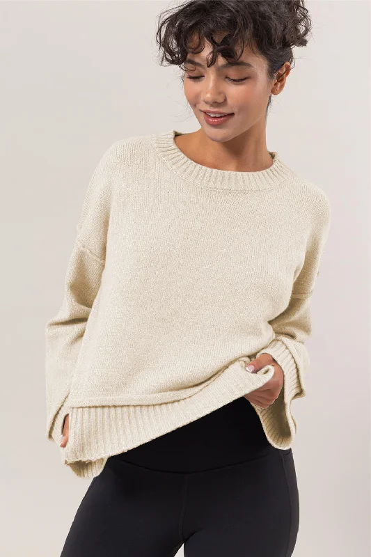 Weekend Price Cuts Galore HYFVE Round Neck Dropped Shoulder Ribbed Sweater