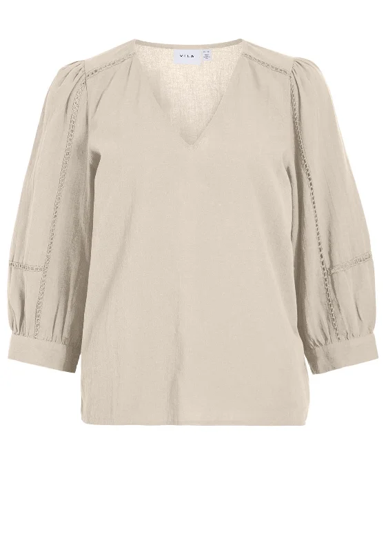 Weekend Offers That Impress Vila Renua V-Neck Cotton Top, Birch