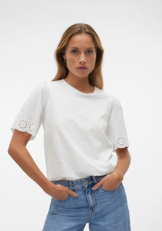 Savings Galore Vero Moda Emily Broderie Sleeve Top, Snow White