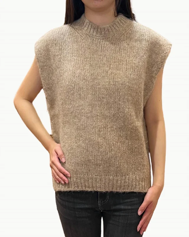 Mega Deal Maori Woman Knit Pullover Sweater In Beige And Gold