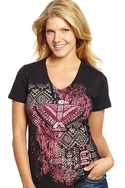 Weekend Offers That Dazzle Cowgirl Up Womens Black Cotton S/S T-Shirt Tribal Foil V-Neck Weekend Offers That Dazzle Cowgirl Up Womens Black Cotton S/S T-Shirt Tribal Foil V-Neck