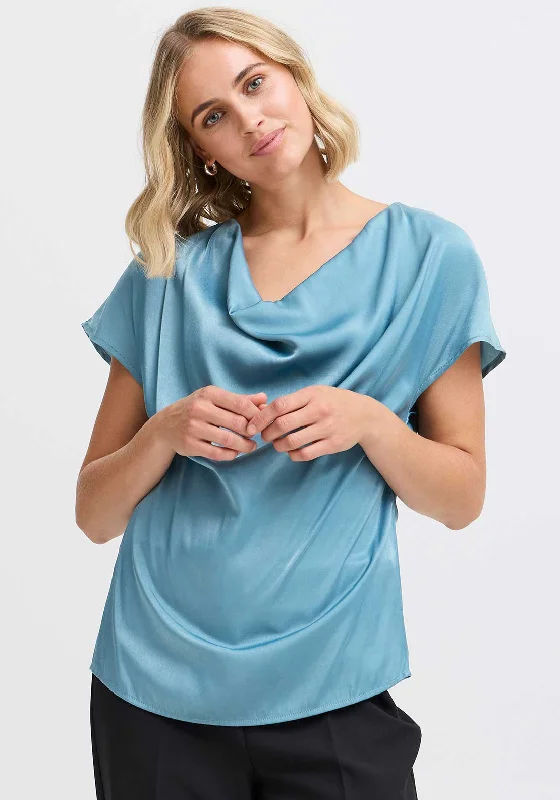 Massive Deal Fransa Shina Cowl Neck Satin Top, Blue