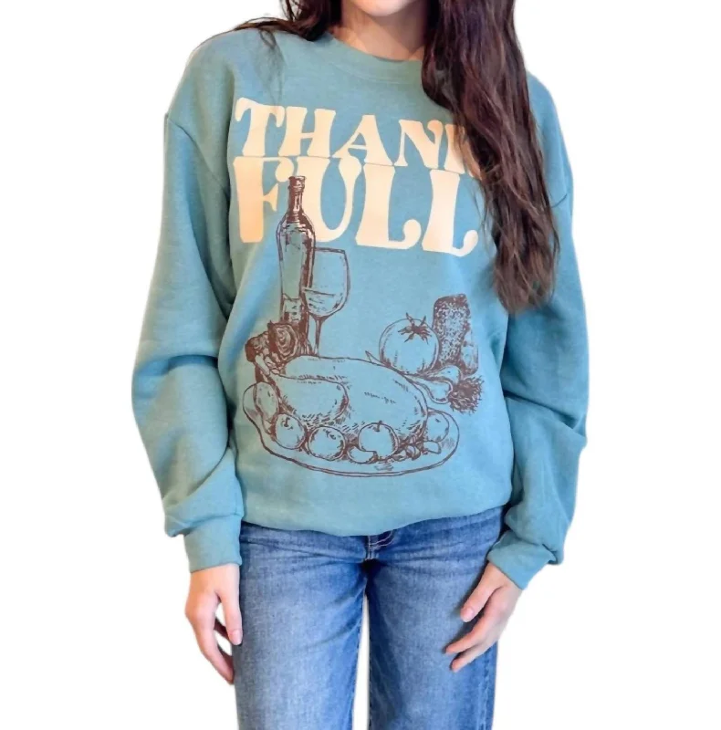 Extra Savings Thankfull Oversized Cozy Sweatshirt In Artic Green