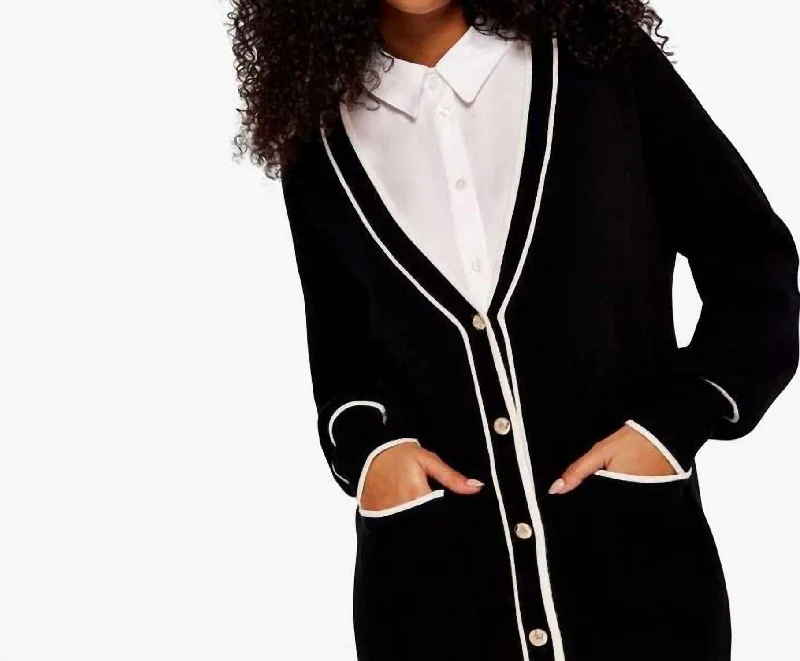 Weekend Offers That Please Contrast Trim Long Cardigan In Black
