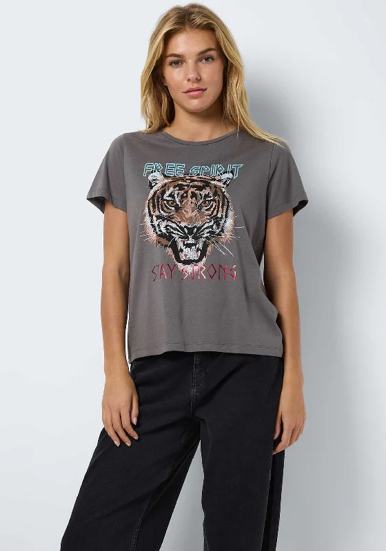 Weekend Discounts to Grab Noisy May Nate Tiger Graphic T Shirt, Grey