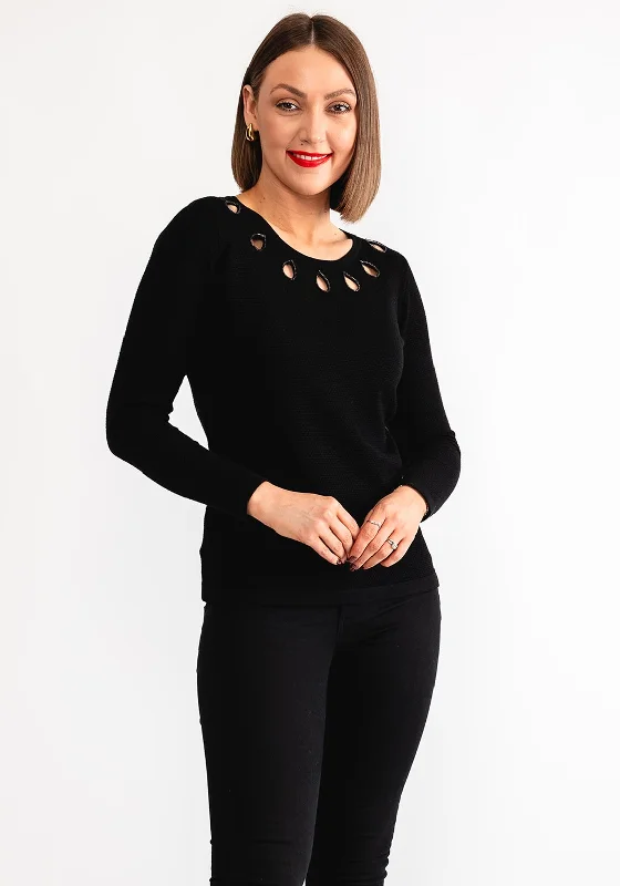 Online Only Leo and Ugo Embellished Cut Out Top, Black