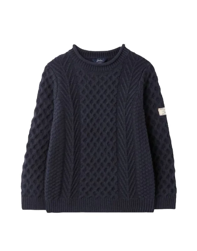 YEAR-End Sale Women's Aran Knit Sweater In French Navy